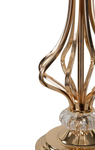 Lámpara de mesa Tarty de metal dorado y pantalla de plumas sintéticas blancas