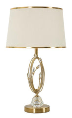 Lampe de table Versailles métal doré abat-jour tissu beige bordé d'or