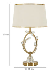 Lampe de table Versailles métal doré abat-jour tissu beige bordé d'or