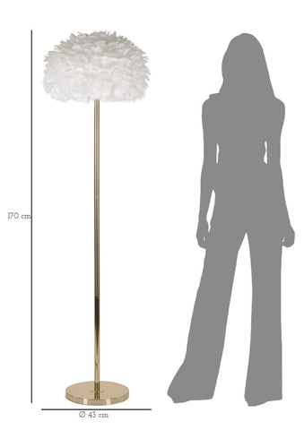 Lampadaire Slim en métal doré et abat-jour plumes synthétiques Blanc