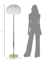 Lampadaire Slim en métal doré et abat-jour plumes synthétiques Blanc