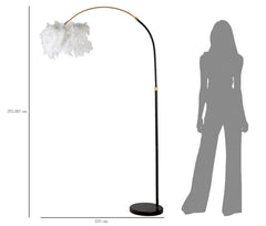 Lampadaire arqué métal noir abat-jour plumes synthétiques