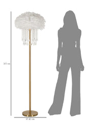 Lampe sur pied en métal doré abat-jour plumes synthétiques et cristaux