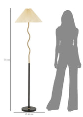 Lampe de sol Closy métal Noir et argent abat-jour Tissu blanc plissé