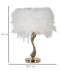 Lampe de table Chariot métal doré abat-jour plumes synthétiques Blanches