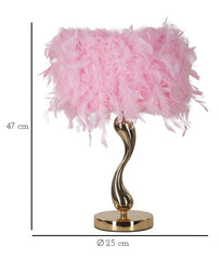 Lampe de table Chariot Métal Doré Abat-jour Plumes Synthétiques Roses