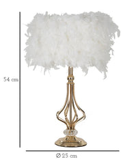 Lampe de table Tarty métal doré abat-jour plumes synthétiques blanches