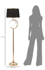 Lampe de sol Bruxelles Métal Doré abat-jour Tissu Noir avec bordure Dorée