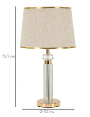 Lampe de table Praga métal doré abat-jour tissu beige bordure dorée