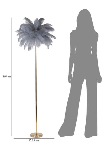 Lampe de sol Palm métal doré abat-jour plumes blanches