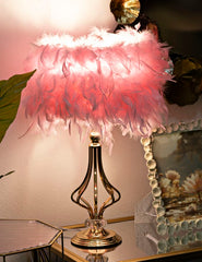 Lampe de table Tarty Métal Doré abat-jour plumes Roses