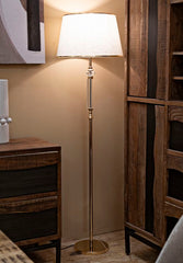 Lampadaire Praga Métal Doré Abat-jour Tissu Beige Bordure Dorée