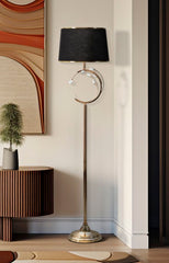 Lampe de sol Bruxelles Métal Doré abat-jour Tissu Noir avec bordure Dorée