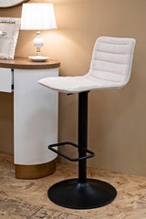 Tabouret de bar rond pivotant en métal et tissu rembourré Crème pieds Noir