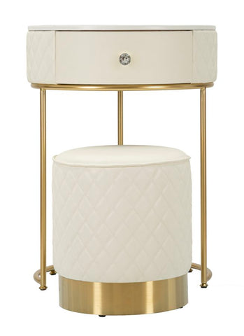 Table de chevet haute Sharon Simili Cuir Matelassé Pieds Dorés avec Pouf intégré