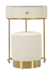 Table de chevet haute Sharon Simili Cuir Matelassé Pieds Dorés avec Pouf intégré