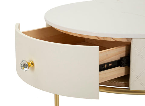 Table de chevet haute Sharon Simili Cuir Matelassé Pieds Dorés avec Pouf intégré
