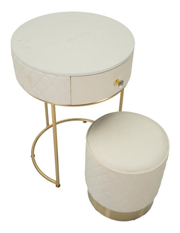 Table de chevet haute Sharon Simili Cuir Matelassé Pieds Dorés avec Pouf intégré