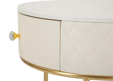 Table de chevet haute Sharon Simili Cuir Matelassé Pieds Dorés avec Pouf intégré