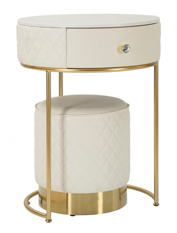 Table de chevet haute Sharon Simili Cuir Matelassé Pieds Dorés avec Pouf intégré