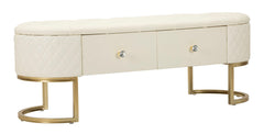 Banc avec tiroirs Sharon Cuir synthétique Pieds métal doré