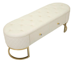 Banc avec tiroirs Sharon Cuir synthétique Pieds métal doré