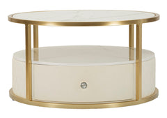 Table basse Sharon Simili Cuir effet Marbre et Métal Doré
