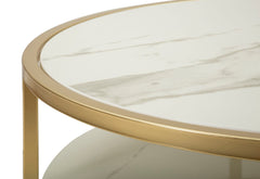 Table basse Sharon Simili Cuir effet Marbre et Métal Doré