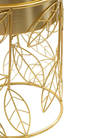 Porte-vase ensemble 2 pcs métal doré feuilles tissées
