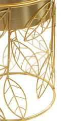 Porte-vase ensemble 2 pcs métal doré feuilles tissées