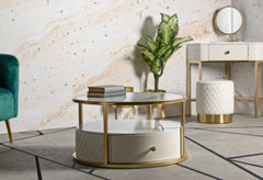 Table basse Sharon Simili Cuir effet Marbre et Métal Doré