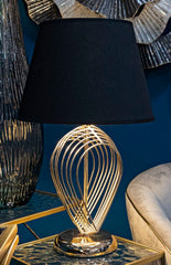 Lampe de table métal doré abat-jour tissu noir