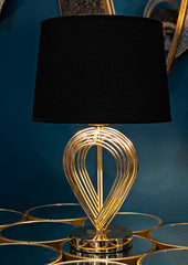 Lampe de table métal doré abat-jour tissu noir