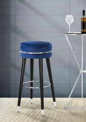 Tabouret de bar Velours Gris bois pieds Noir finition argentée