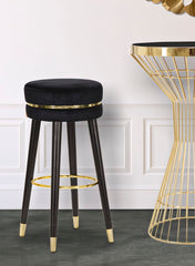 Tabouret de bar en bois et velours Noir finition argentée