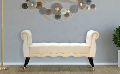 Banquette Paris Velours Crème pieds en bois dorés