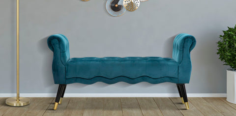Banquette Paris Velours Bleu Canard pieds dorés