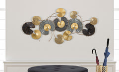 Panneau mural en métal design nature motifs géométriques et floraux doré et noir