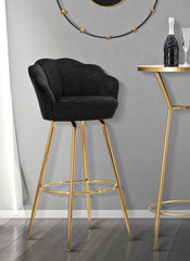 Tabouret de bar Velours Noir pieds dorés