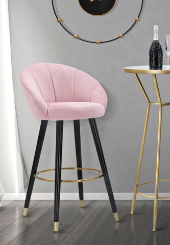 Tabouret de bar Velours Rose Prague pieds en bois et métal doré