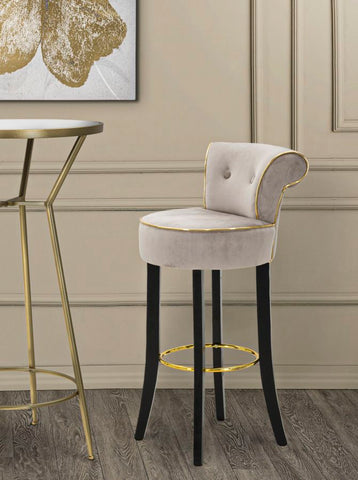 Taburete de bar redondo Luxy Terciopelo Sintético Gris patas de metal dorado