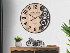 Horloge murale ronde mécanisme bois naturel