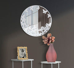 Miroir rond métal blanc décor papillons dorés