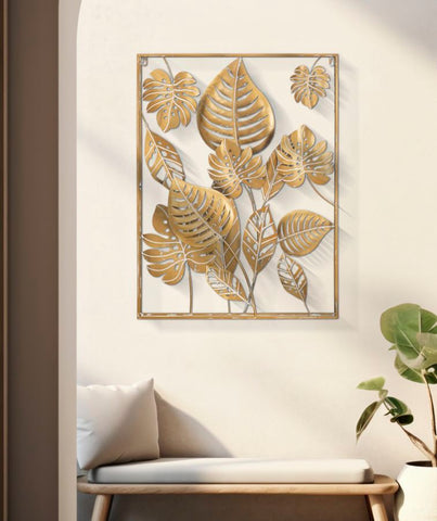 Panneau mural décoratif 3D en métal doré Jungle