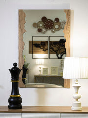 Miroir mural rectangulaire décorations ondulées en bois naturel