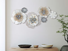 Panneau en métal floral 3D argenté et doré