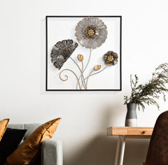 Panneau décoratif en métal fleurs et feuilles 3D