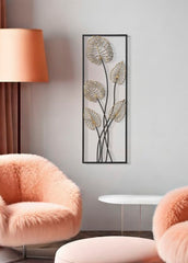 Panneau décoratif en métal Luxy motifs feuilles Doré cadre Noir