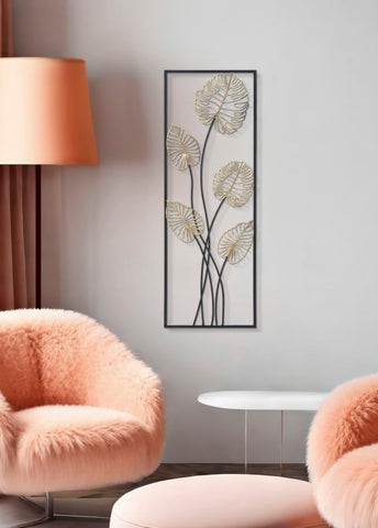 Panneau rectangulaire en métal motifs géométriques et fleurs