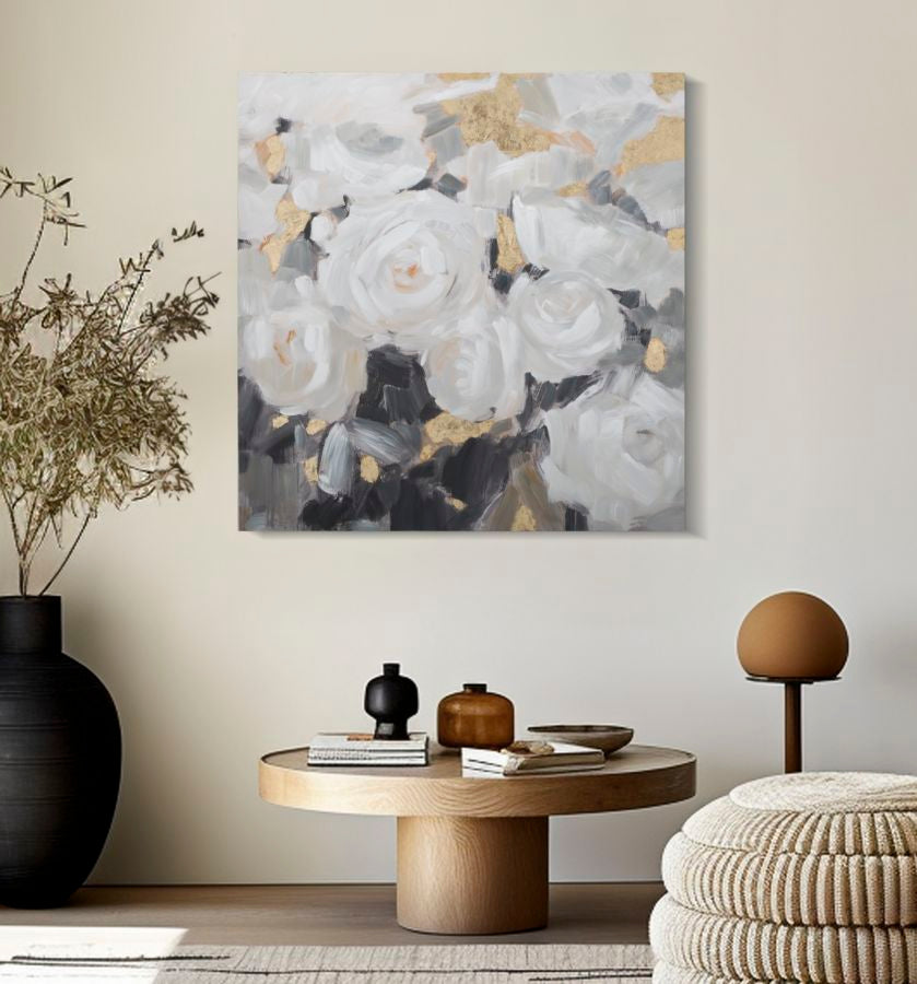 HANDMADE WALL PAINTING WHITE FLOWER -B- CM 90X3,7X90
